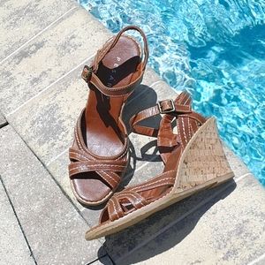 Pesàro Porter Cork Wedges Cognac Brown 6.5